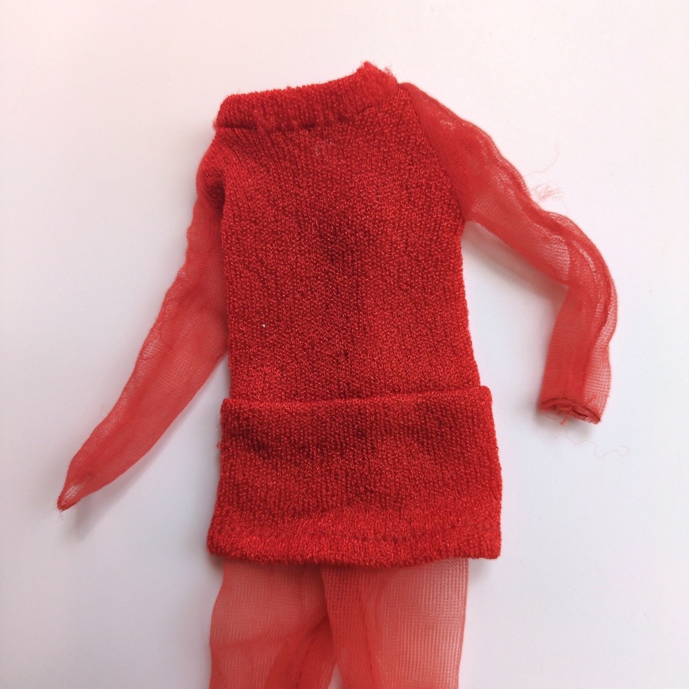 Vtg 70's Live Action PJ Barbie Outfit #1156 Orange Dress Gold Eyelash Boots - Picture 3 of 6